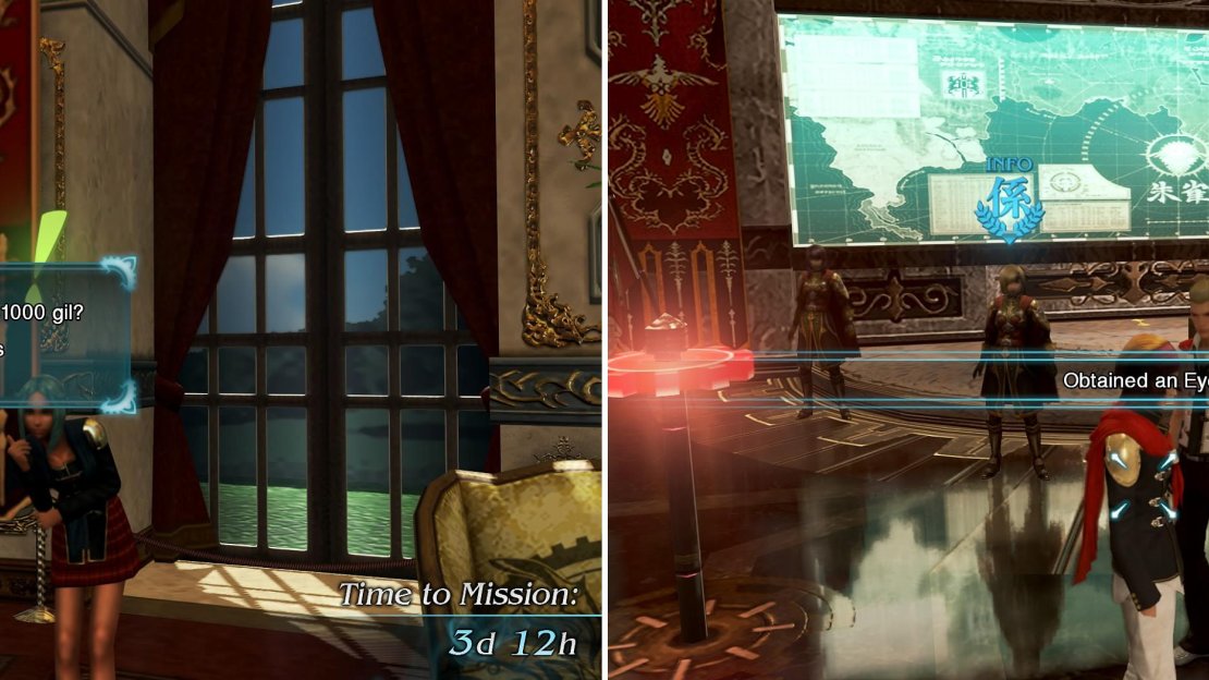 Carla will ask you to lend her some Gil (left) and Naghi is also used in another side quest (right).