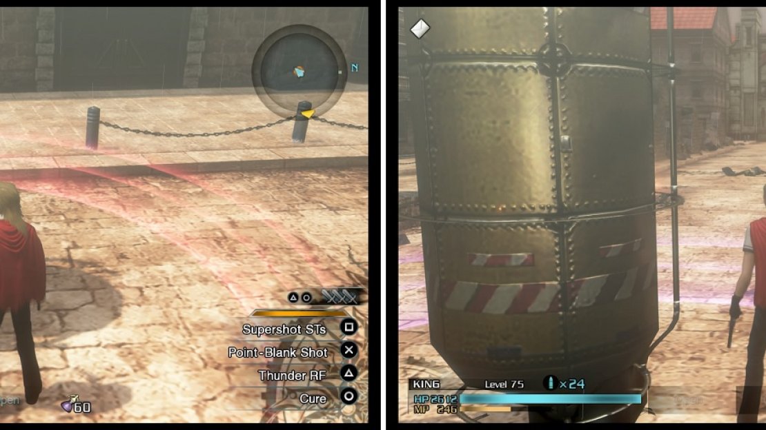 Stand inside the colored circle (left) to disarm the bomb. It helps to leave all of the enemies’ bodies on the ground (right), so they don’t knock you out of the circle.