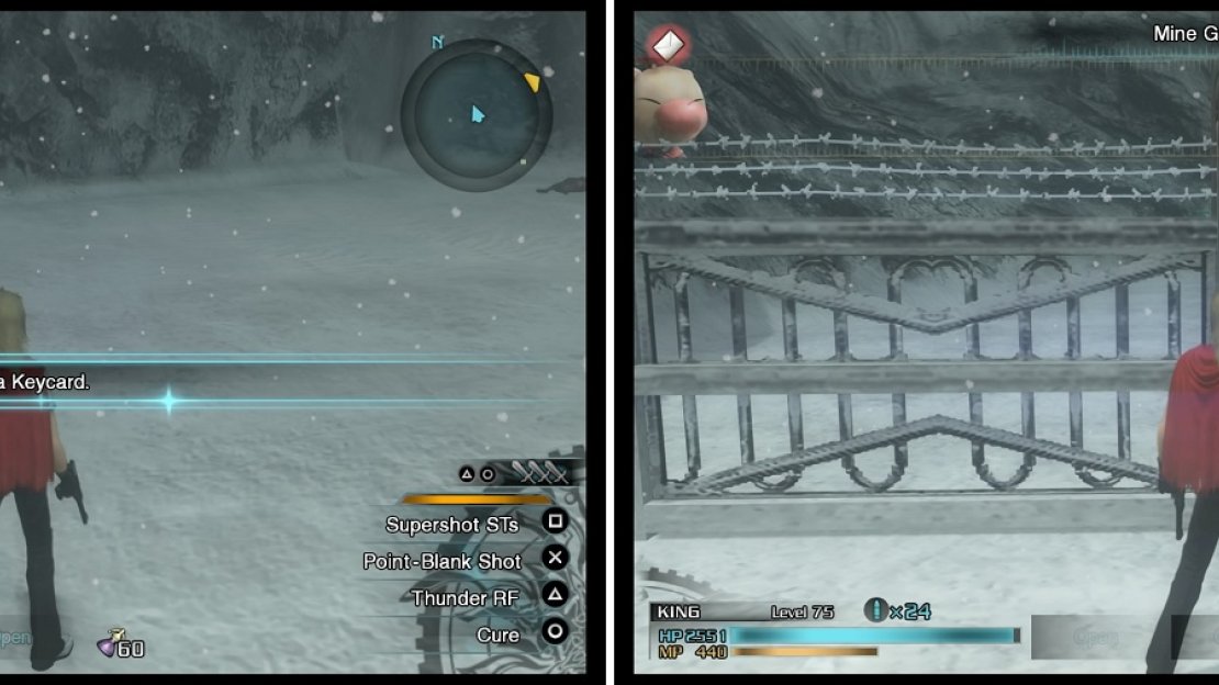 Make sure you pick up the Keycard (left) on the body of the dead soldier, as it will be used multiple times throughout the mission to open gates (right).