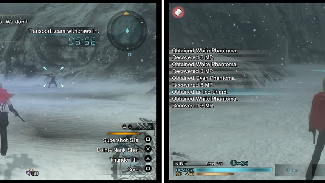 When going back down the mountain, you will find both Imperial soldiers and monsters fighting (left). Sometimes, you will need to defeat certain enemies to proceed (right).