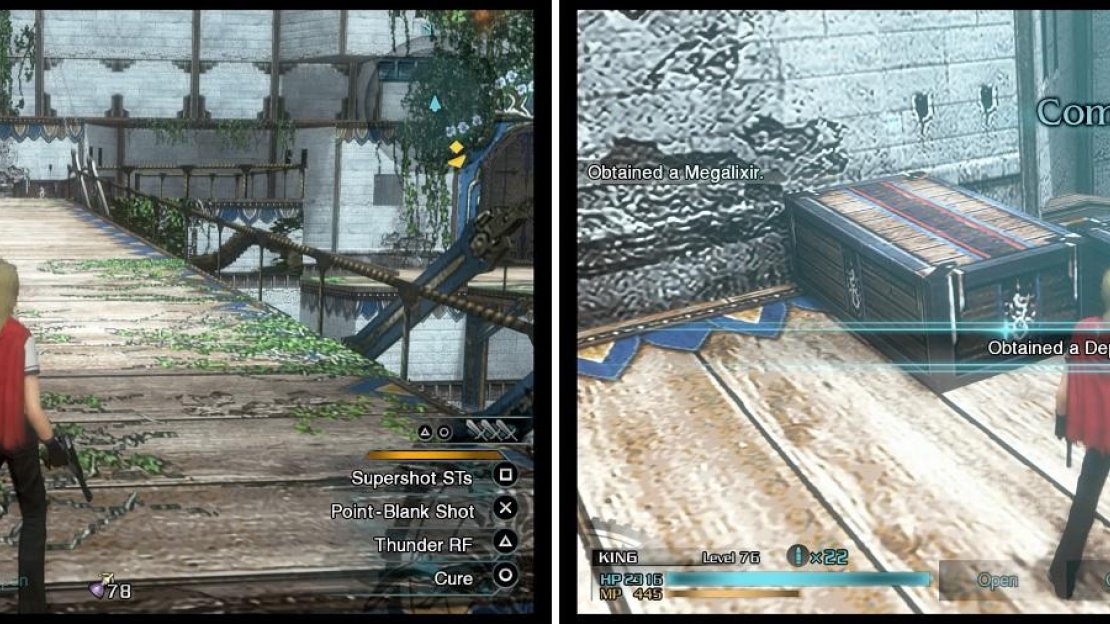 Go up this ramp (left) and you’ll find the classified info on the ground at this spot (right).