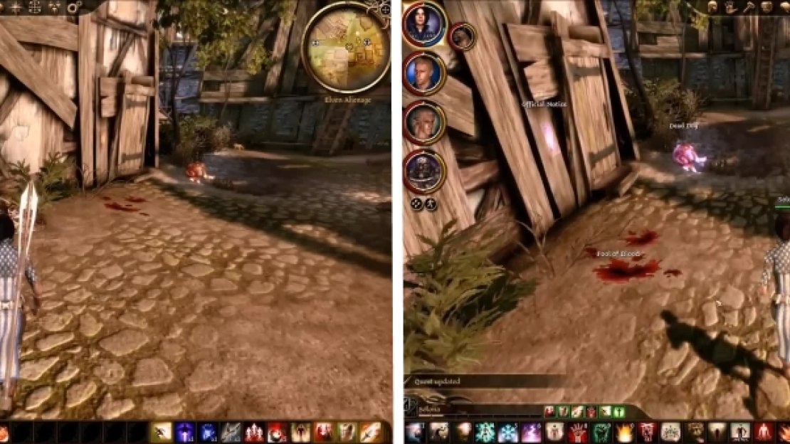 Examine the dog, pool of blood and dead dog then return to Ser Otto to continue “Something Wicked”.