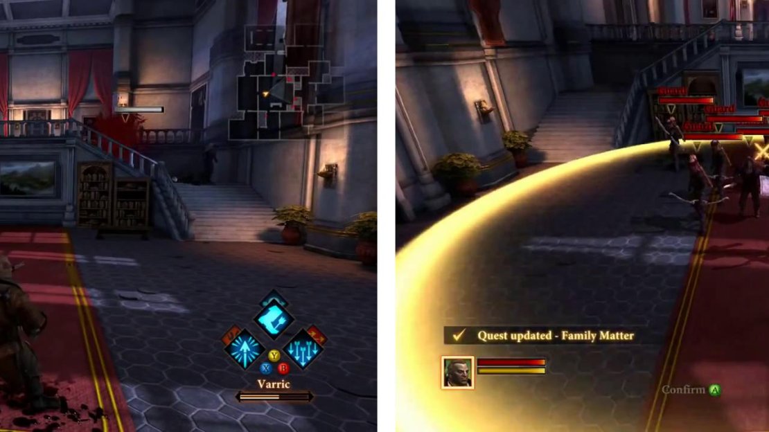 As Varric, clear out the enemies in the main room for a scene.