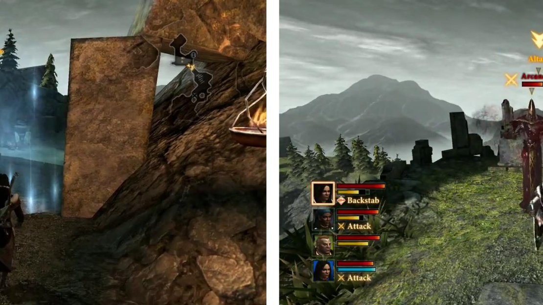 Have Merrill disable the barrier (left) and then approach the alter for a fight (right).