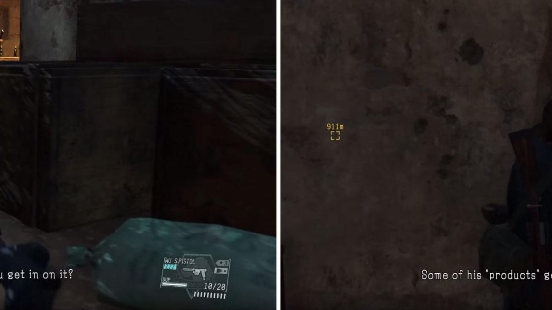 Creep up to the target (left) then choke/ stun or Tranq the soldier so you can extract him or simply eliminate him (right).