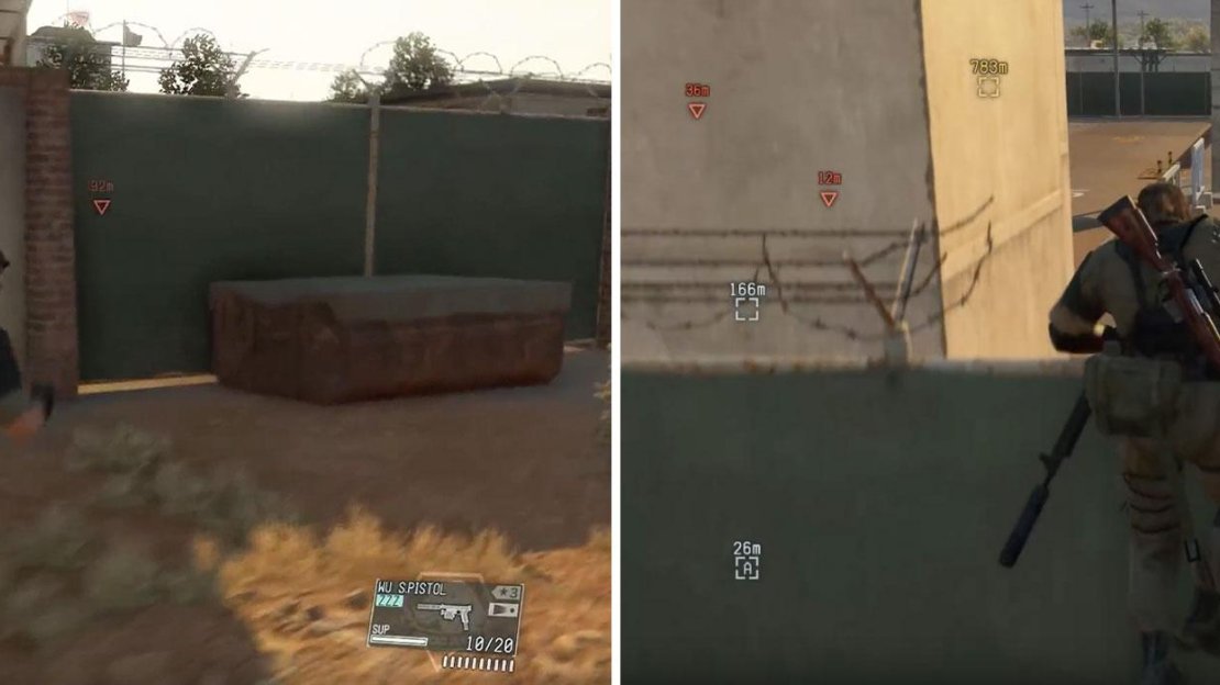 Sneak round the back of the airport (left) and climb over the wall (right).