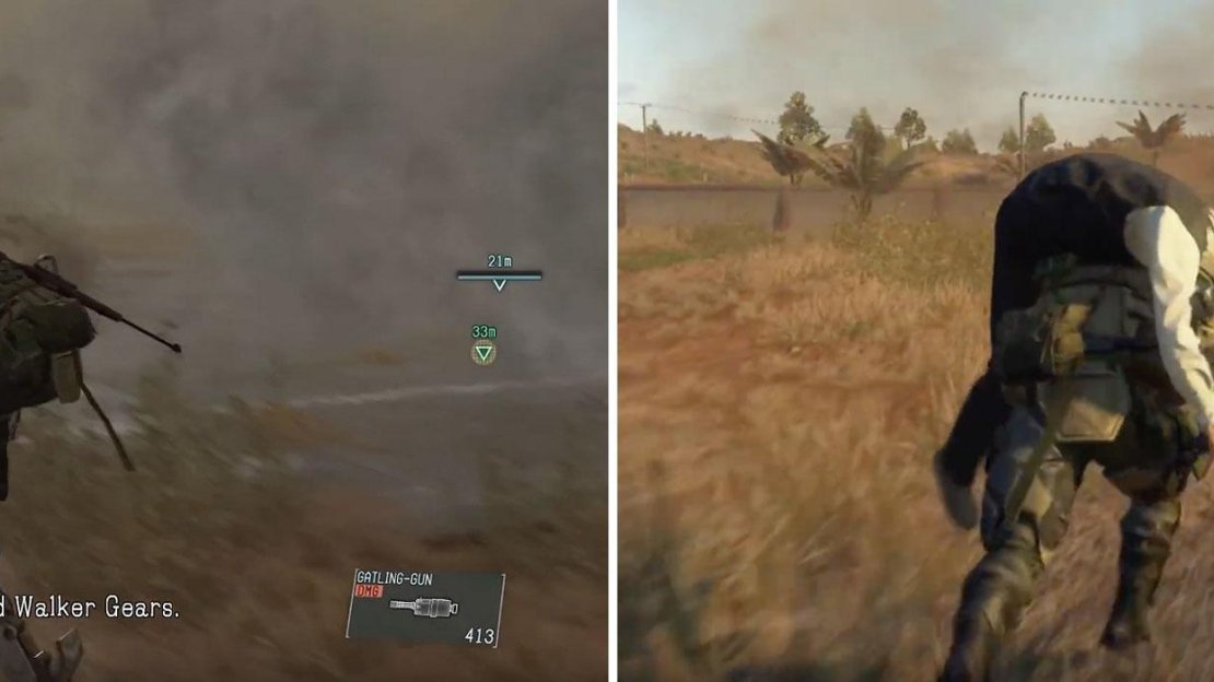 There are many ways to defeat the skulls. One method is to use the Walker Gear (left). Once defeated, carry Code Talker to the chopper (right).