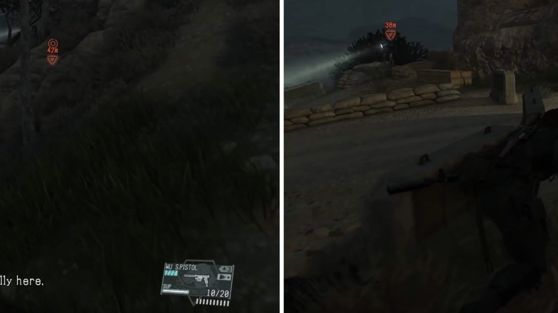 The entrance (left) is heavily guarded with walkers, snipers, mines & heavy infantry. Crawl far away from enemies to make it to the base (right).