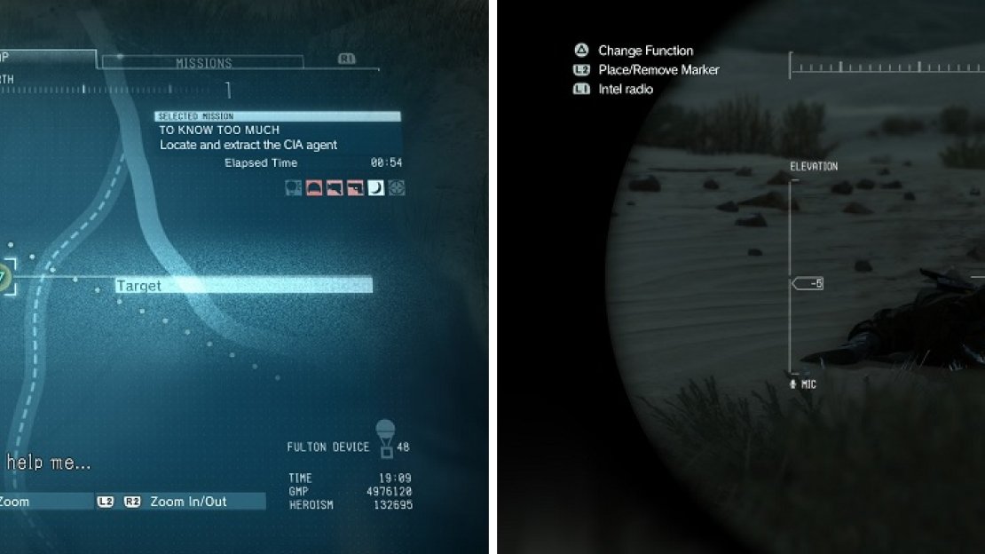 The location of the CIA agent on the map (left), where you’ll find him laying in the sand (right).