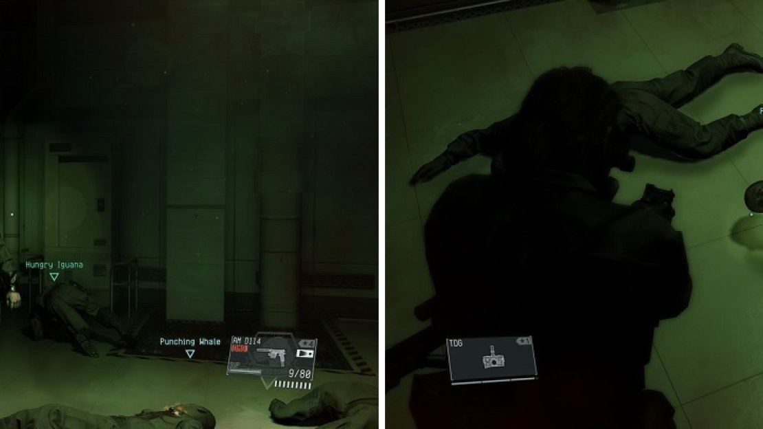 Equip your new goggles (left) and look for the glow in the people’s throats (right) to know if they’re infected or not.