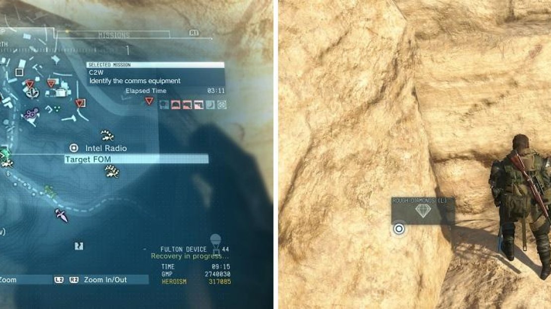 The diamonds can be a little tough to find, but they are on a rock on the hidden path to the outpost.