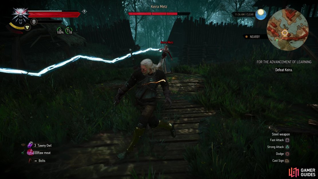 Keira’s attacks include lightning bolts shot directly at you,