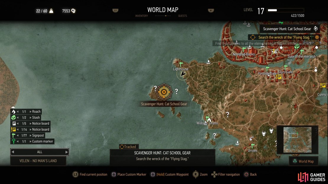 The wreck of the Flying Stag can be found on an island southwest of Novigrad.
