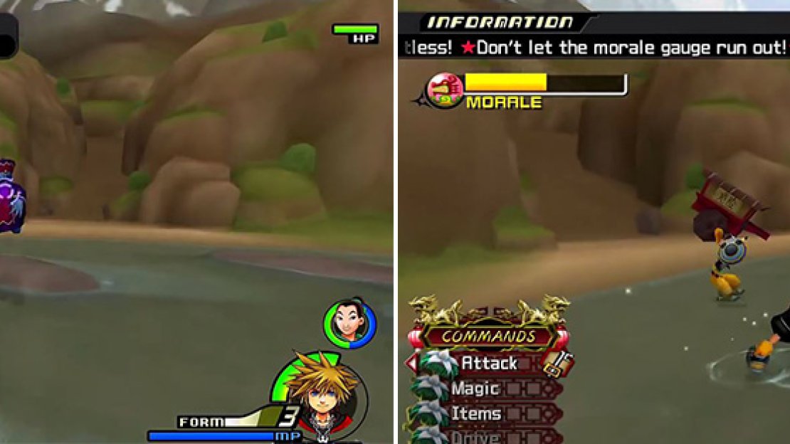 Nightwalkers (left) are long-range attackers but their attacks can be easily avoided. During this point (right) make sure to not let the morale gauge go too low by defeating enemies.