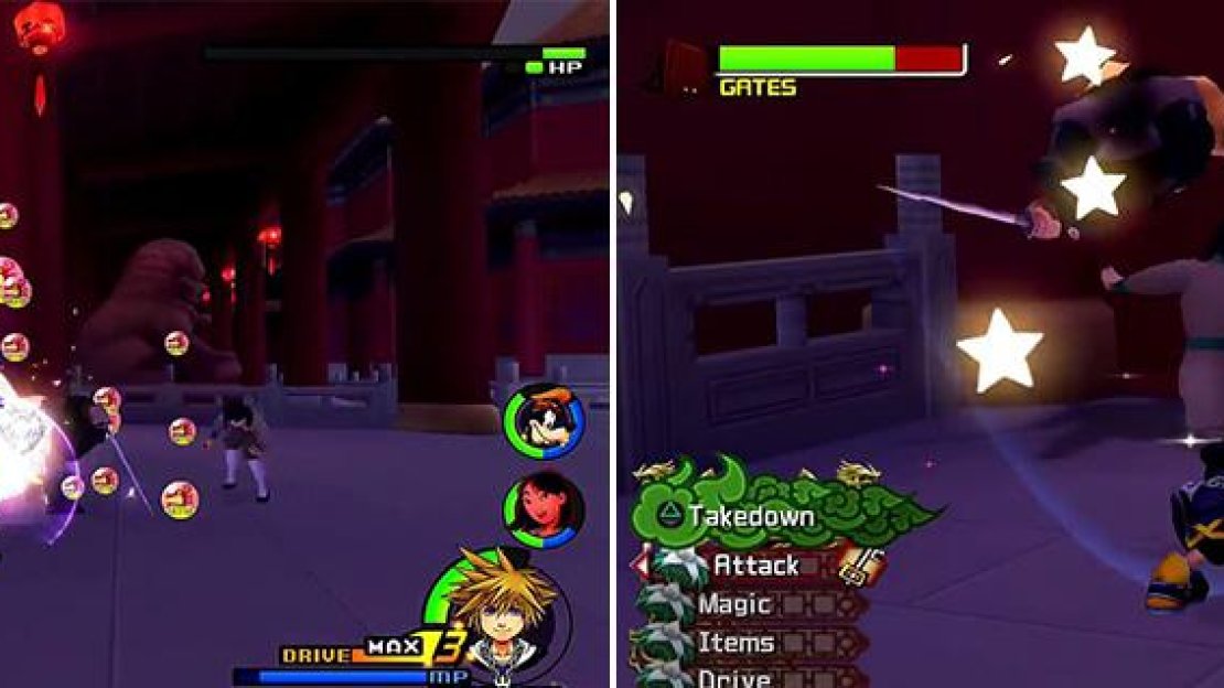 Collect the orbs (left) to increase the Gate meter. When fighting Shan Yu it’s a good idea to use Red Rocket and Valor Form when the other enemies appear too (right).