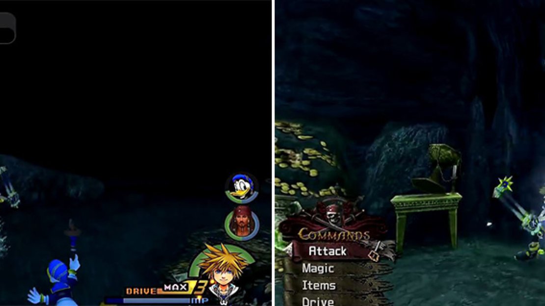 Kill the Illuminator as soon as the battle starts (left). You can freeze Barbossa (right) in place and pummel him with attacks.