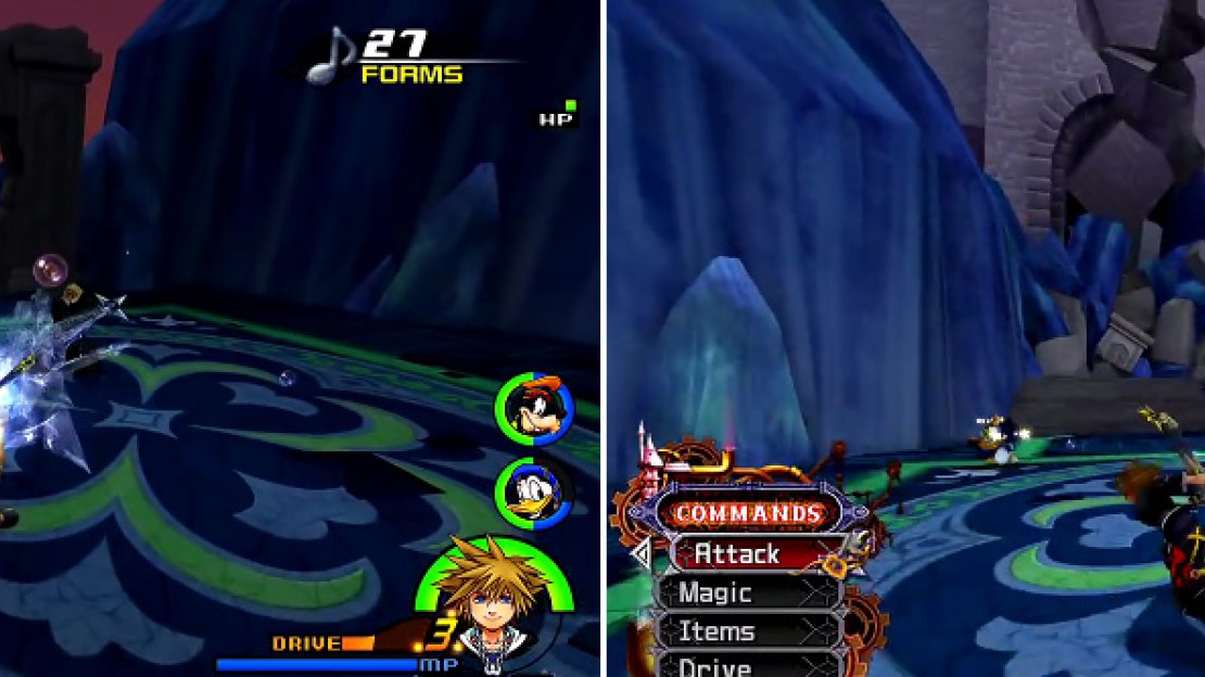 Deymx summons Forms (left) that you must defeat within the allotted time. Use Reaction Commands. Watch our for the water jets Demyx shoots out (right).