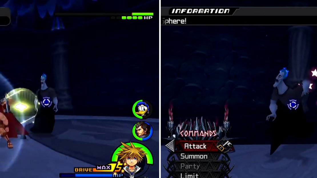 Hit the Aura Spheres (left) at Hades to turn him blue. Once this is done, you can deal some good damage up close (right) or keep hitting the Spheres at him.