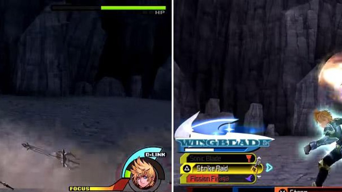 Keyblade surfing (left) is one of Vanitas’ new tricks as is shooting out fireballs (right). These are in addition to his attacks from the previous fight.