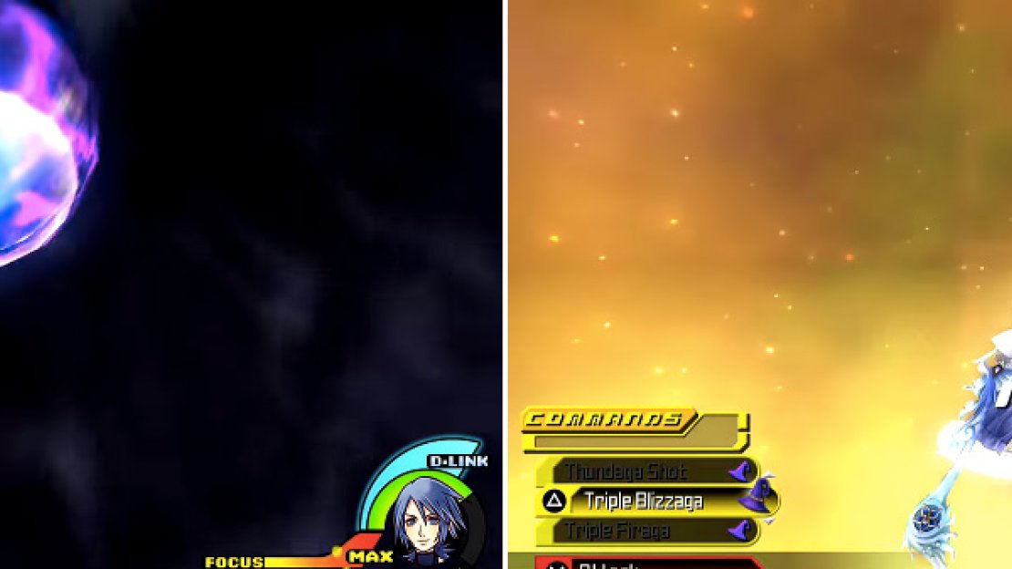 The Presence can grab you in the early stages and piledriver you into the ground (left) for massive damage. Later, you will be taken into a dimension where you need to dodge then hit the buttons when next to Terra (right) to take off a chunk of HP.