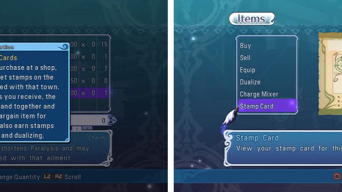 Buy, Sell, and Dualize items to gain stamps that add special offers to each store.