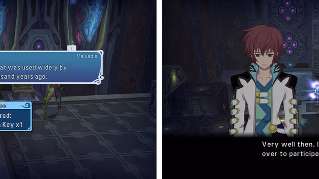 Make sure to get the Amarcian Key (left) so you can access an optional dungeon later. You can also watch a skit at the save near the final room (right).
