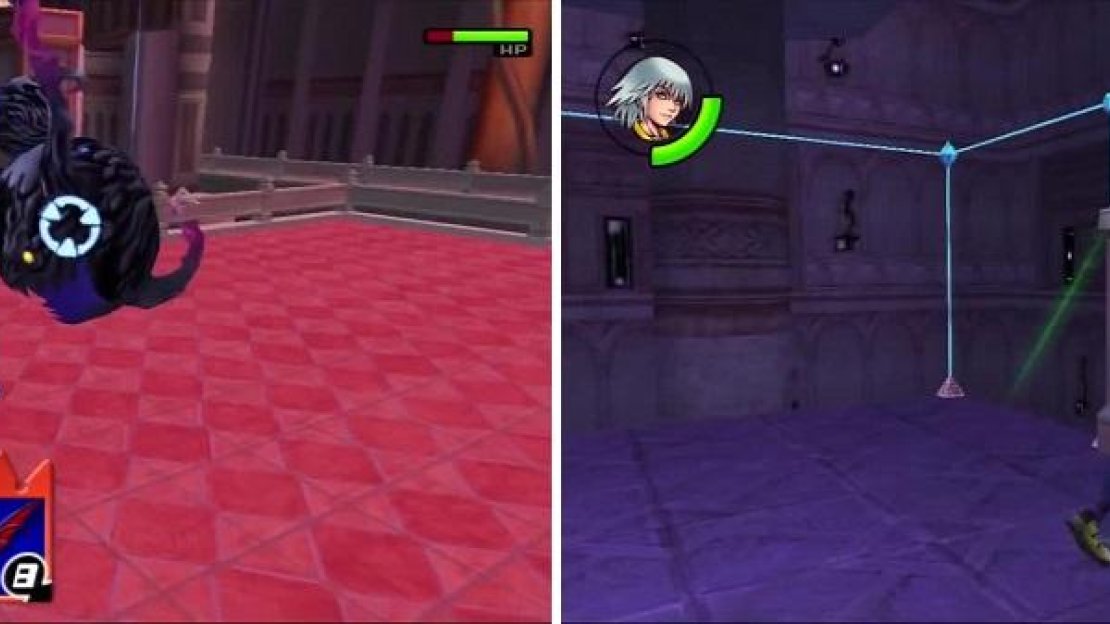 Start off by leveling up and becoming aquainted with Riku’s fixed deck (left). Riku heads toward the Room of Beginnings (right).