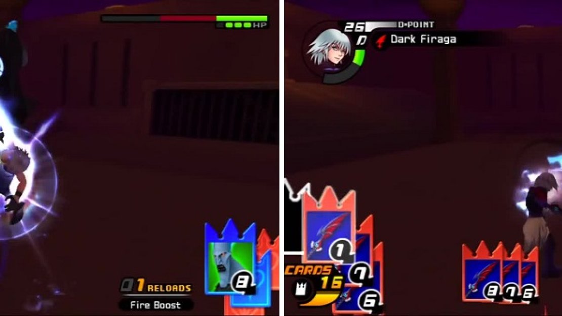 Hades loses a duel (left) then takes a beating from Dark Firaga (right).