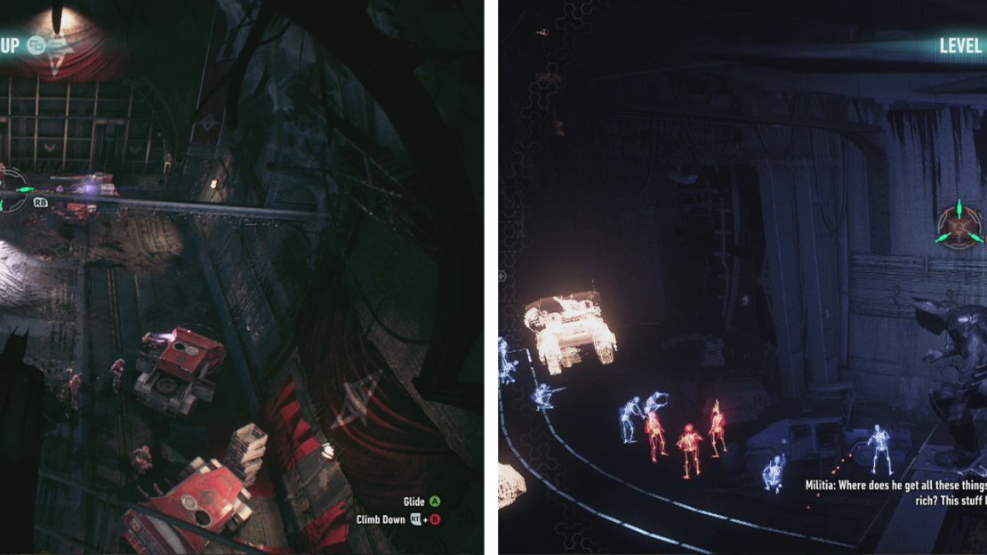 Hop to the girder below (left). Stay off the ground and find the vent on the right hand wall (right) to access the floor vent to the next area.