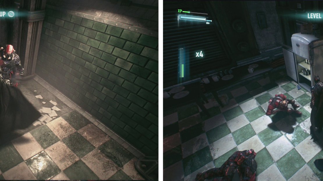 The Brutes (left) are tough - use environmental takedowns to deal with them quickly. Fight off the other enemies (right) to complete the seciton.