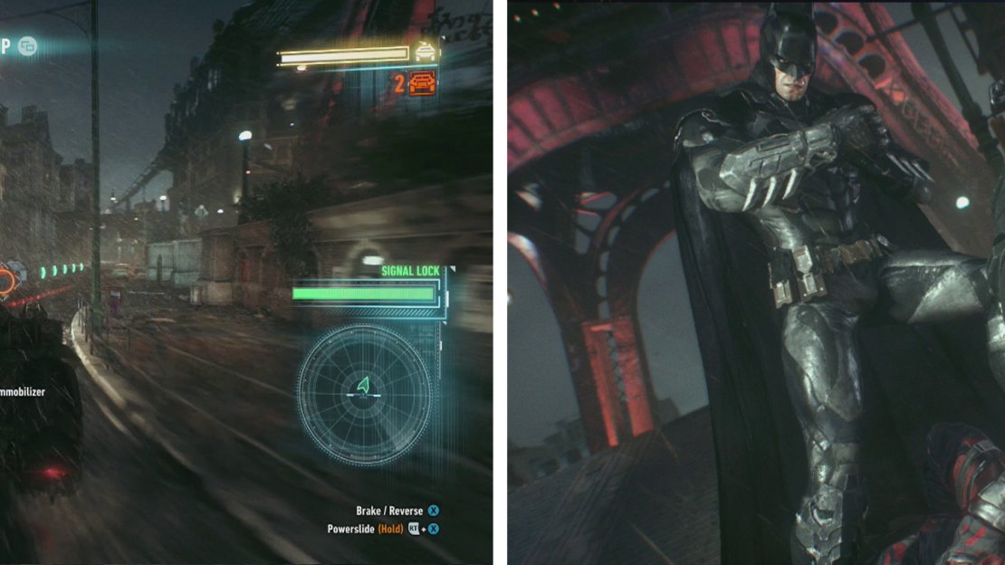 Race after and use Immobilisers to stop the APC (left). make sure to hit the rev button during the interrogation (right).