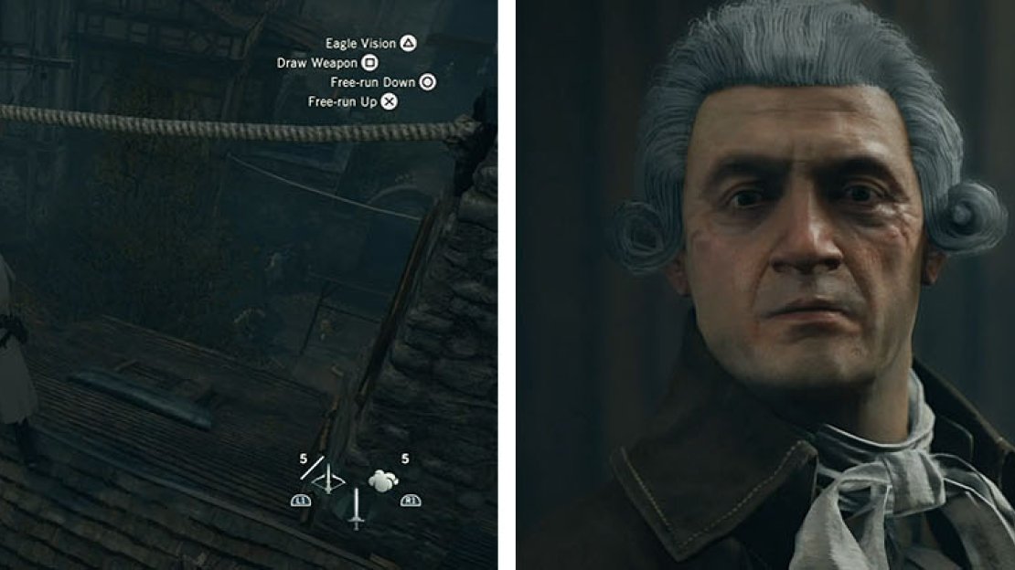 Follow Robespierre via the rooftops to the hideout for a scene.