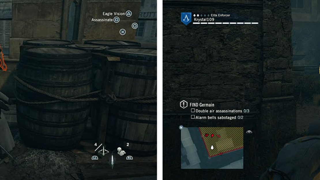 Kill the snipers and then drop down and Phantom Blade the guards in the courtyard.