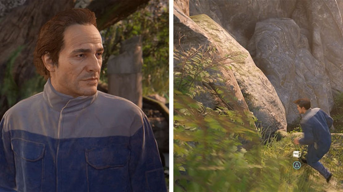 After spotting Sully’s signal, head through the forest to a cliffside with a treasure.