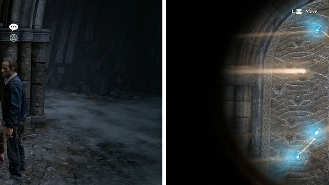 Speak with Sam before you light the back of the crosses and then solve the puzzle.