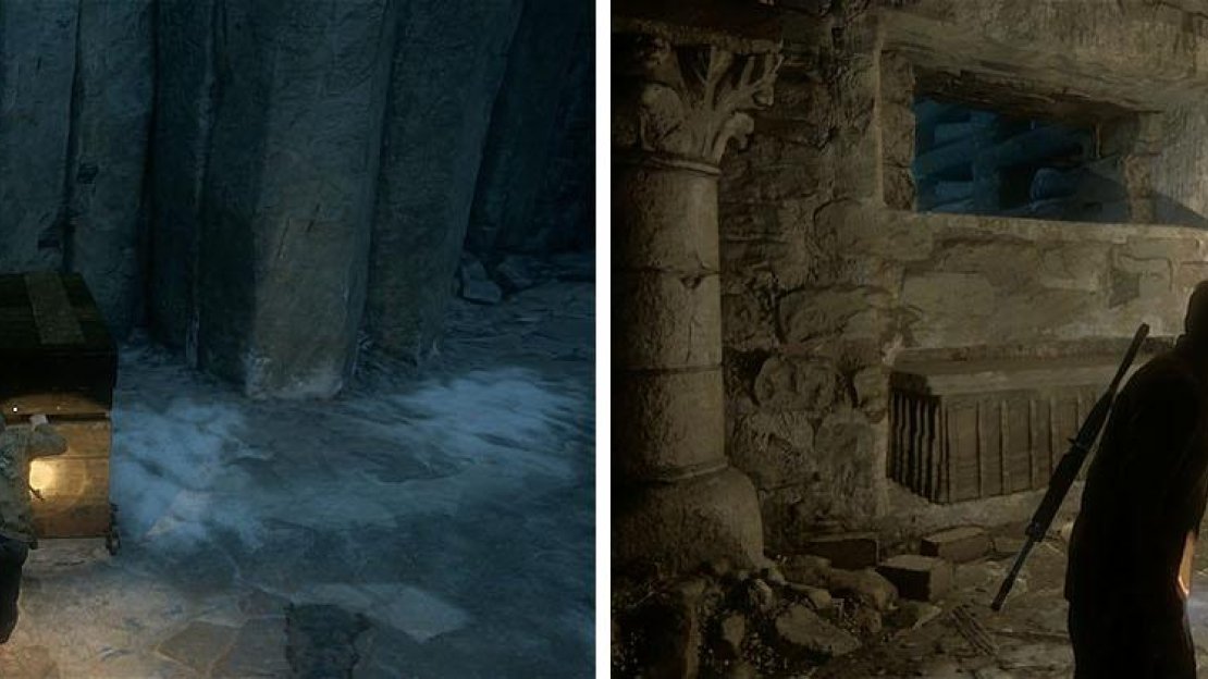 Move the crate to the opposite wall to reach the catacombs, exiting through a hole.