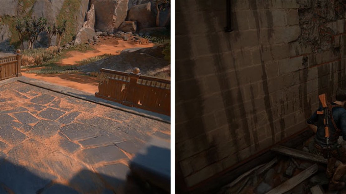The remainder of the enemies can be dealt with by sneaking behind them (left). Don’t forget to also blow the dynamite and collect the treasure (right).