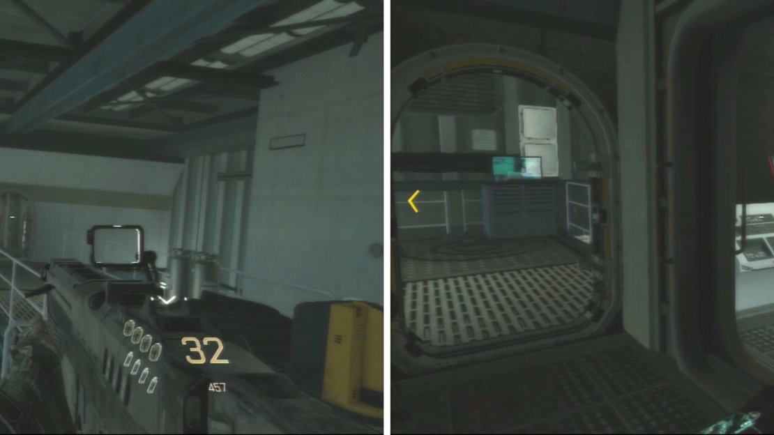 As you cross the hangar (where the AST appears) and you walk on the catwalks on top of the hanger, enter the hallway using the door on the right and quickly look to the right to find the Intel inside a little room.