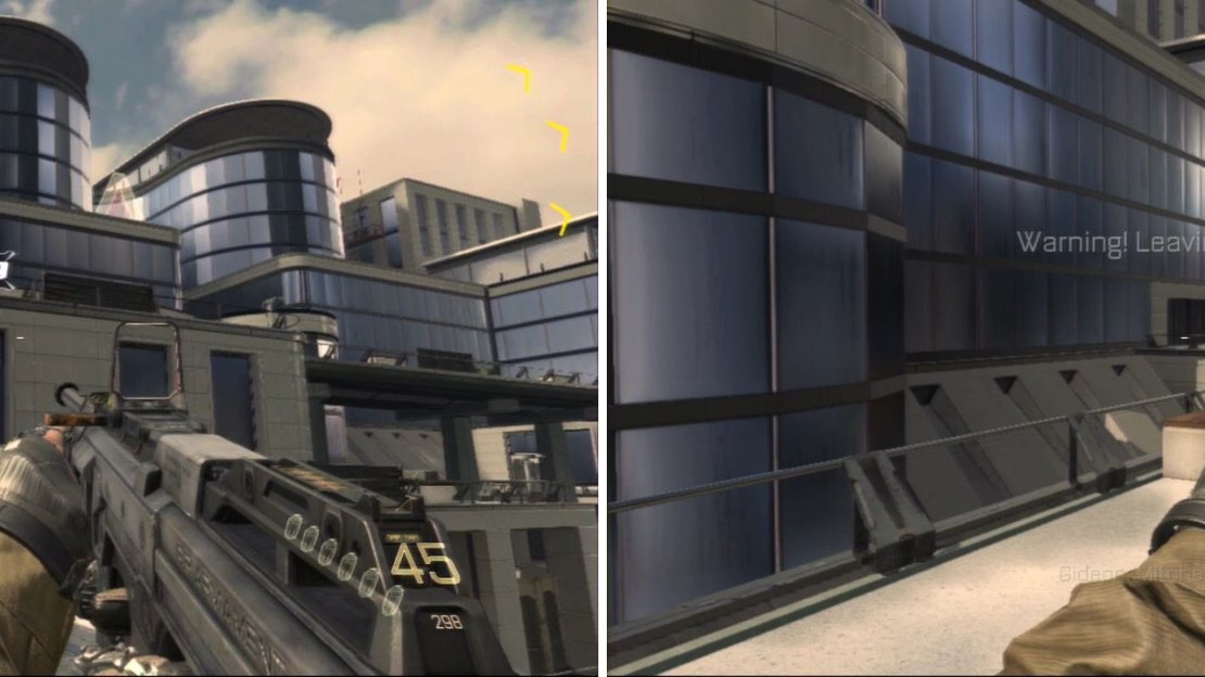 On top of the right-most building of the targets, waiting for you on a table.