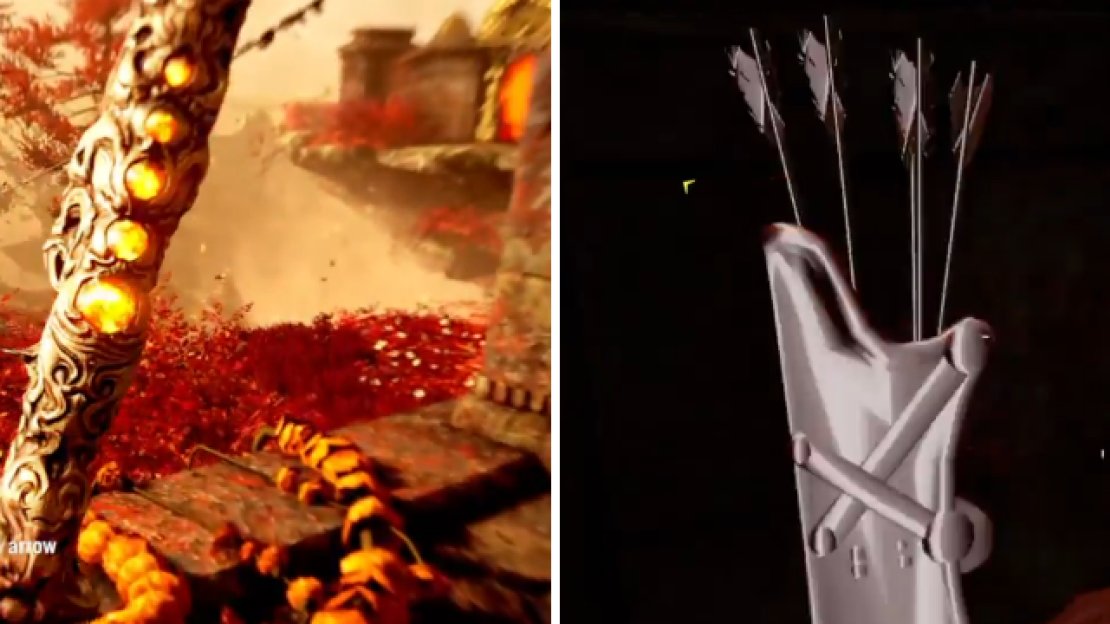 The bow can slow down time as long as you aim and draw the bow back. If you need more arrows, there are quivers all over that will replenish your supply (right).