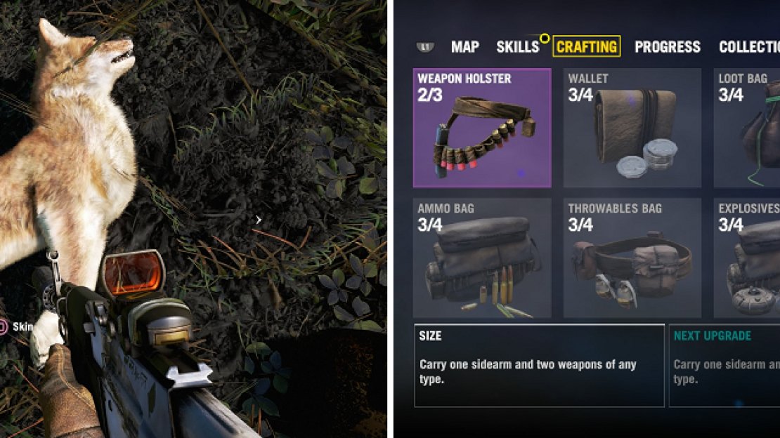 After killing an animal, you will have to skin it before using its hide to craft upgrades to your equipment.