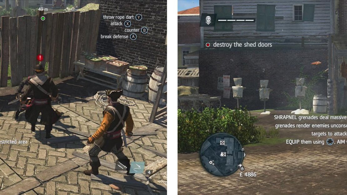 Fight your way to your friends place (left) and then you’ll get to play with your new friend - the grenade launcher (right).