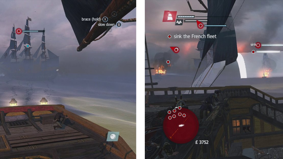 Keep an eye out behind you as gunships are fast and will sneak up on you (left). Be sure to focus on the fireships as a priority when they appear (right).