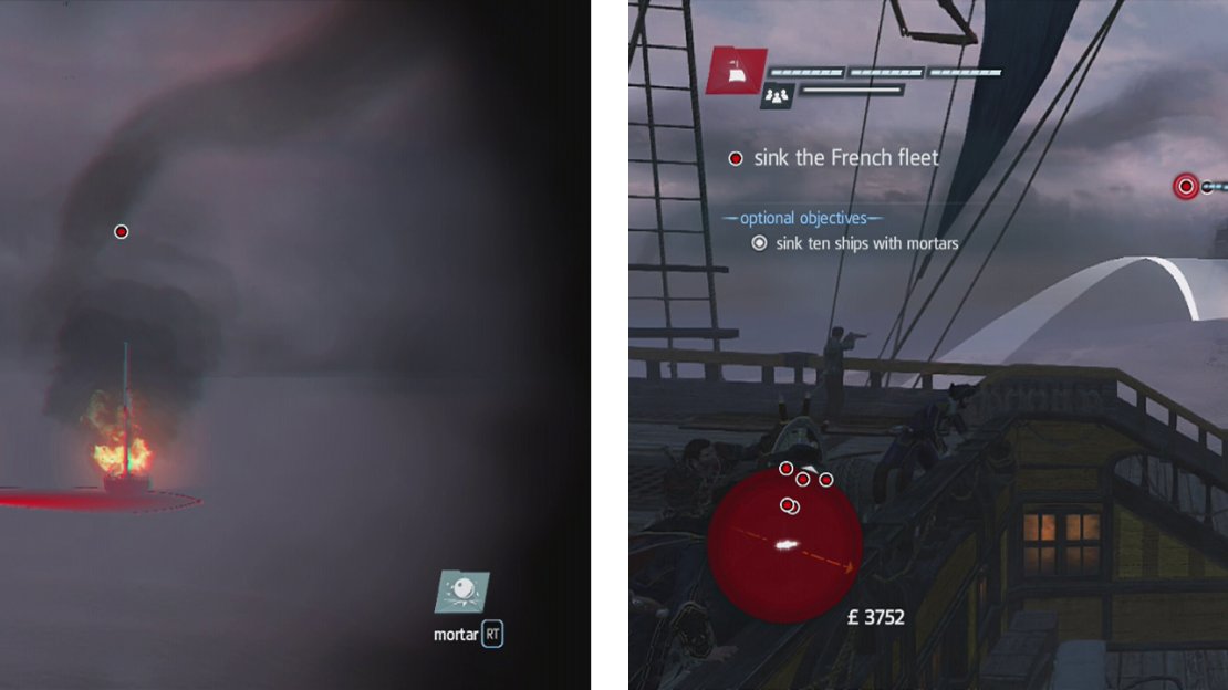 Use your mortars to take out fireships two at a time (left). Continue to focus on the fireships as a priority 9right) until they disappear.