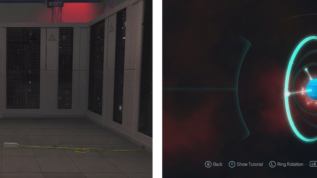 Find the computer in need of repair (left). Organise the rings as such (right) to solve the puzzle.