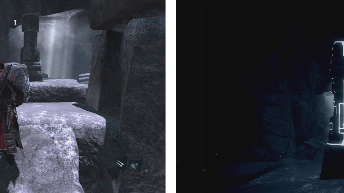Interact with the pillar (left). Arrange the segments as such (right) to solve the puzzle.
