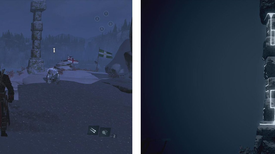 Interact with the pillar (left). Arrange the segments as such (right) to solve the puzzle.