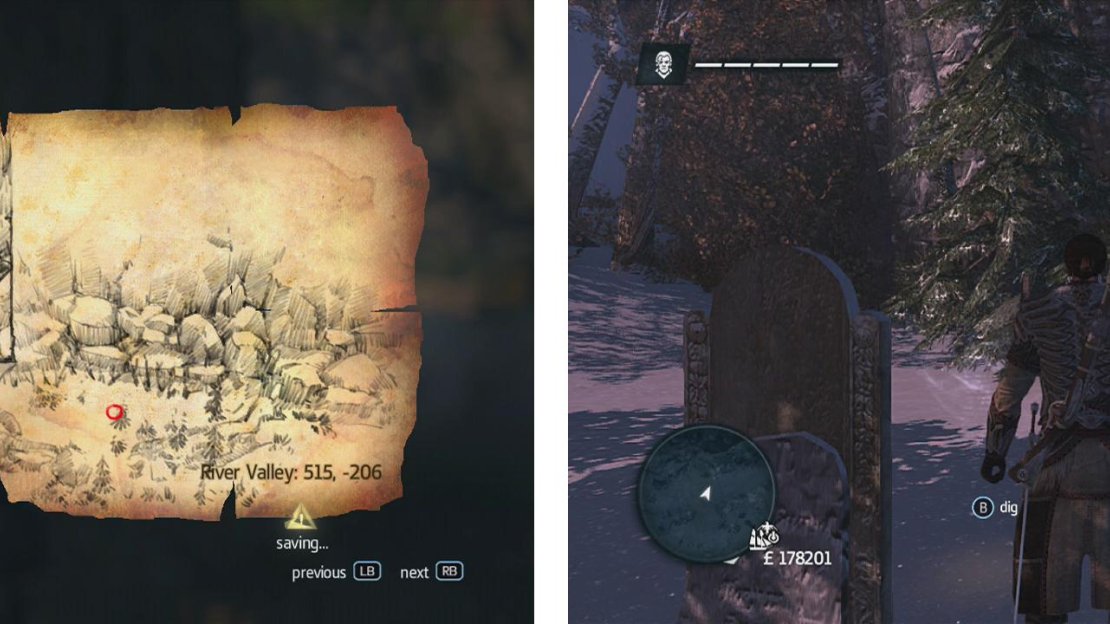 Go to the co-ordinates on the map (left) and find the location drawn (right) to find a dig spot.