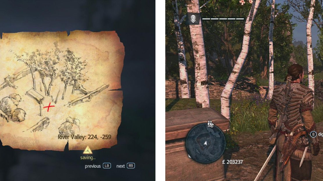 Go to the co-ordinates on the map (left) and find the location drawn (right) to find a dig spot.
