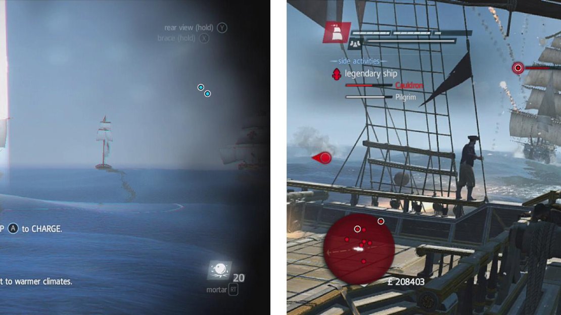 There are two legendary ships (left) and a small fleet. Try to eliminate the weaker ships first (right) or they will get in the way.